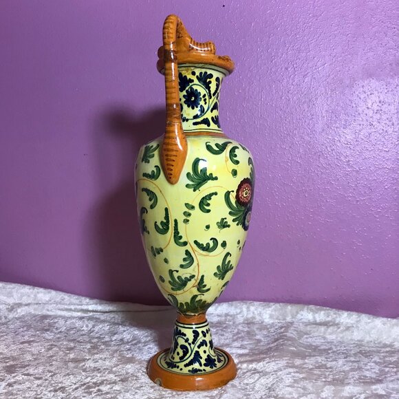 Vintage Italian Vase Yellow Hand-Painted Broken Needs Repair 53 Italy Home Decor - Picture 3 of 12